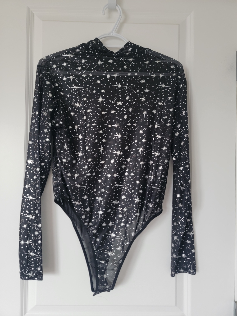 Black Star Print Mesh Long Sleeve Bodysuit